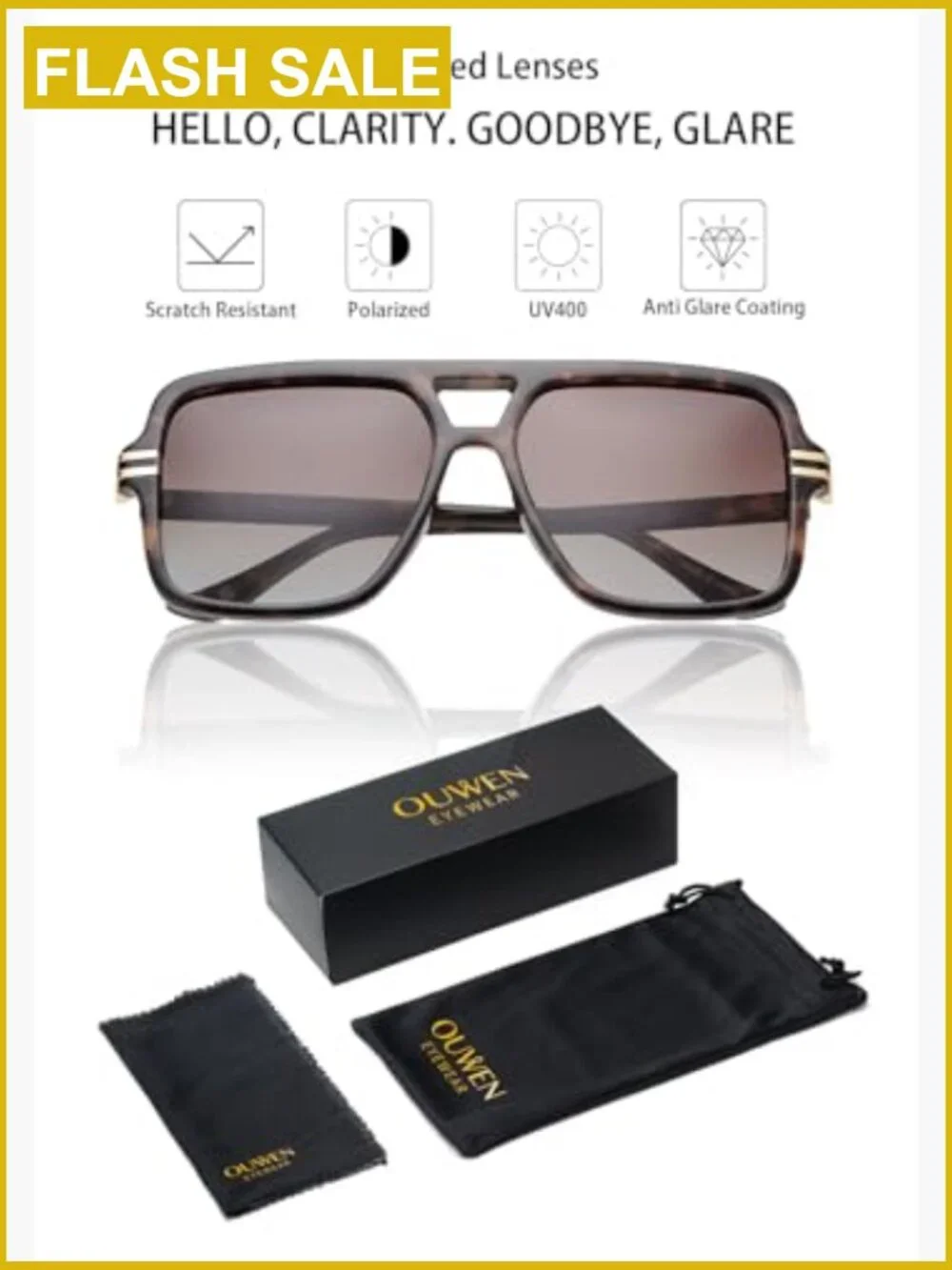 Retro Oversized Polarized Square Sunglasses Women Men